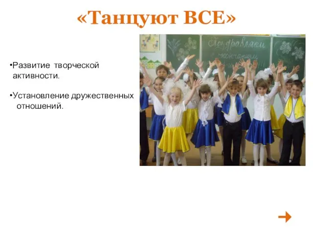 «Танцуют ВСЕ» Развитие творческой активности. Установление дружественных отношений.