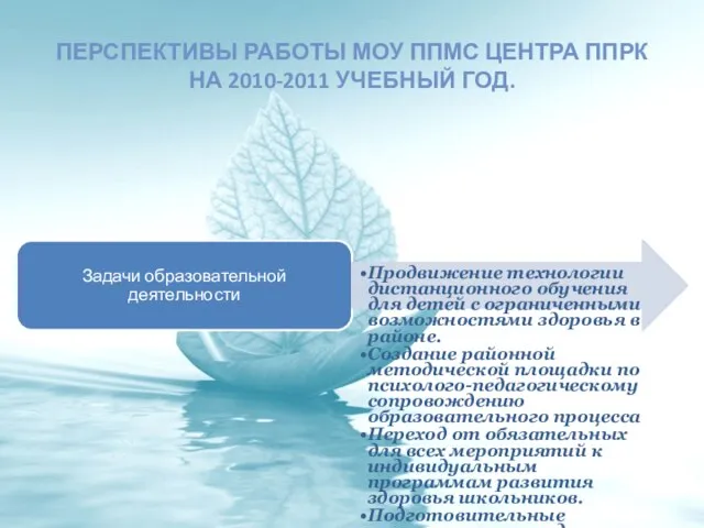 ПЕРСПЕКТИВЫ РАБОТЫ МОУ ППМС ЦЕНТРА ППРК НА 2010-2011 УЧЕБНЫЙ ГОД. Задачи образовательной