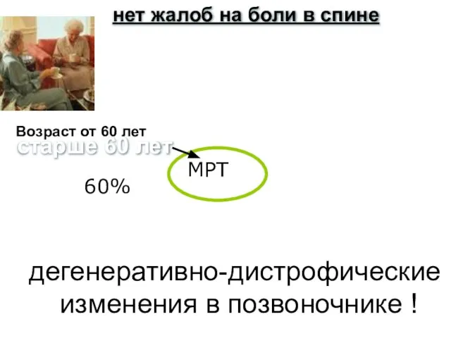 дегенеративно-дистрофические изменения в позвоночнике ! МРТ старше 60 лет нет жалоб на
