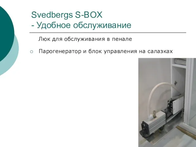 Svedbergs S-BOX - Удобное обслуживание Люк для обслуживания в пенале Парогенератор и блок управления на салазках