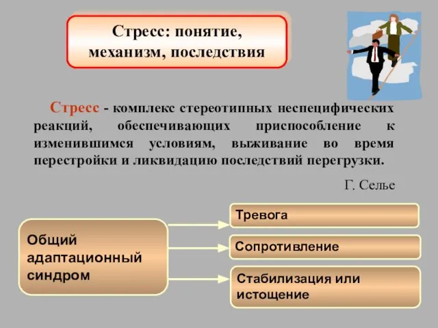 Стресс - комплекс стереотипных неспецифических реакций, обеспечивающих приспособление к изменившимся условиям, выживание