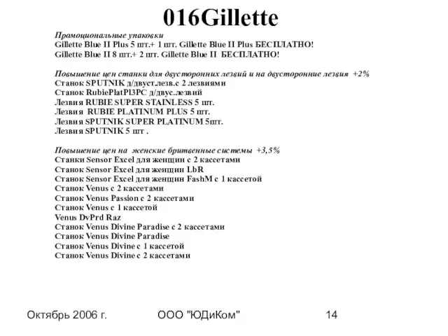 Октябрь 2006 г. ООО "ЮДиКом" 016Gillette Промоциональные упаковки Gillette Blue II Plus