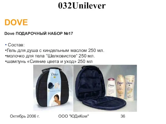 Октябрь 2006 г. ООО "ЮДиКом" DOVE Dove ПОДАРОЧНЫЙ НАБОР №17 Состав: Гель