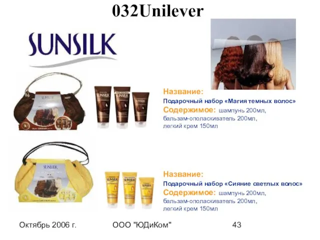 Октябрь 2006 г. ООО "ЮДиКом" Название: Подарочный набор «Магия темных волос» Содержимое: