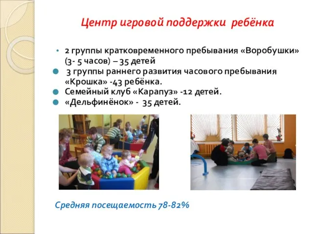 Центр игровой поддержки ребёнка 2 группы кратковременного пребывания «Воробушки» (3- 5 часов)