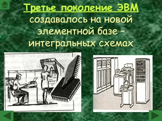 Третье поколение ЭВМ создавалось на новой элементной базе – интегральных схемах