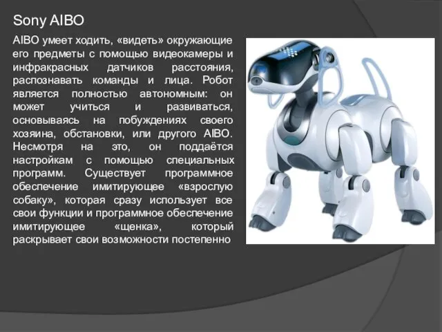 Sony AIBO AIBO умеет ходить, «видеть» окружающие его предметы с помощью видеокамеры