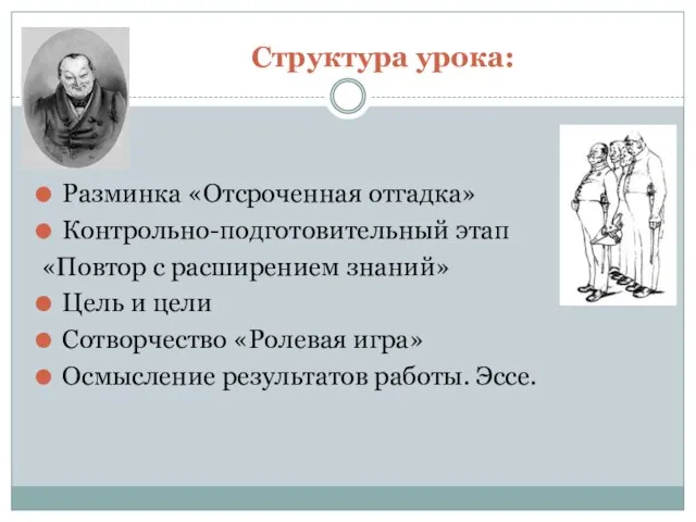 Структура урока: Разминка «Отсроченная отгадка» Контрольно-подготовительный этап «Повтор с расширением знаний» Цель