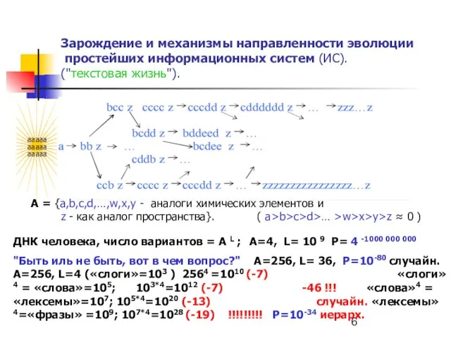 Зарождение и механизмы направленности эволюции простейших информационных систем (ИС). ("текстовая жизнь"). А