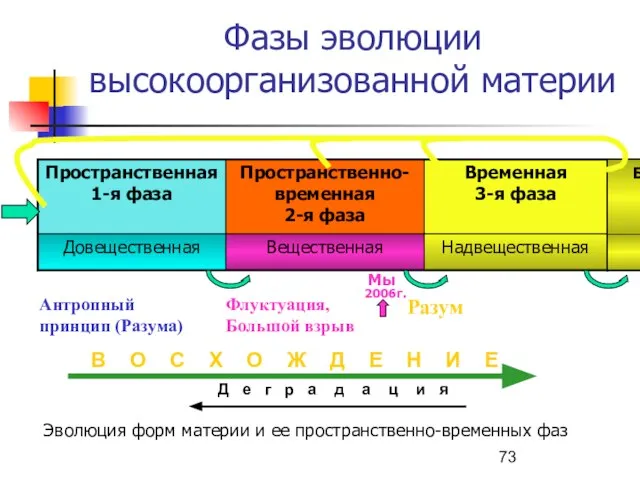 Фазы эволюции высокоорганизованной материи Эволюция форм материи и ее пространственно-временных фаз В