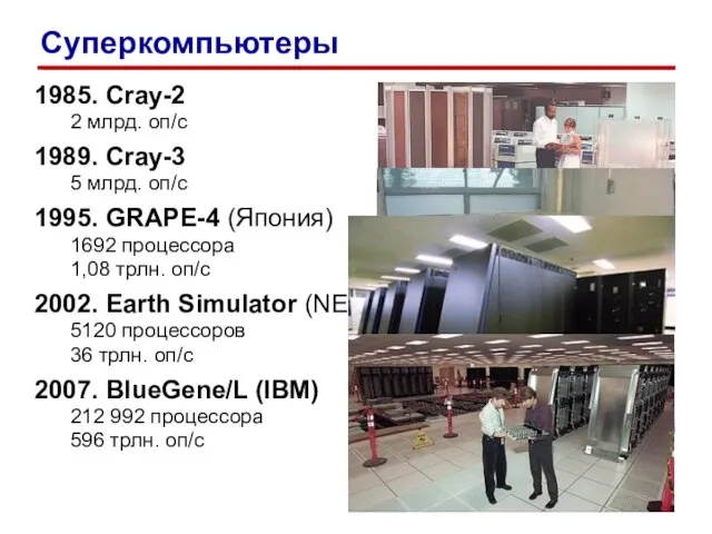 1985. Cray-2 2 млрд. оп/c 1989. Cray-3 5 млрд. оп/c 1995. GRAPE-4