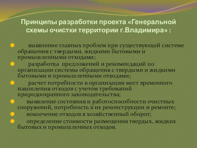 Принципы разработки проекта «Генеральной схемы очистки территории г.Владимира» : выявление главных проблем