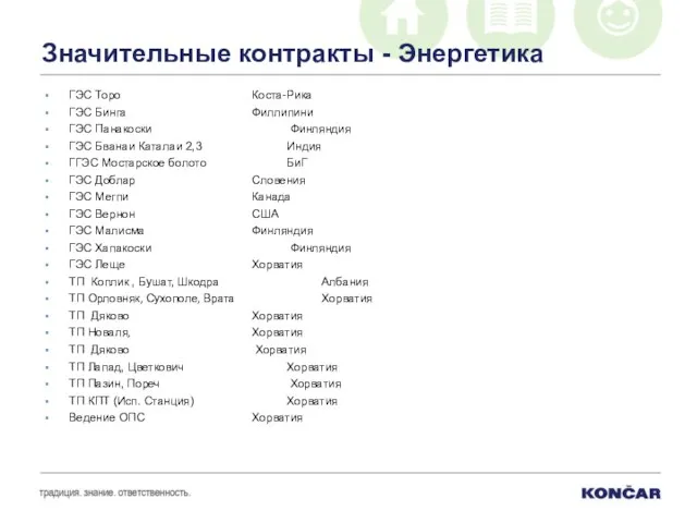 Значительные контракты - Энергетика ГЭС Торо Коста-Рика ГЭС Бинга Филлипини ГЭС Панакоски