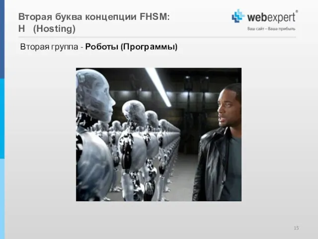 Вторая группа - Роботы (Программы) Вторая буква концепции FHSM: H (Hosting)