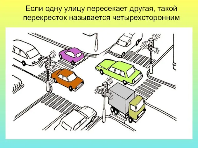 Если одну улицу пересекает другая, такой перекресток называется четырехсторонним