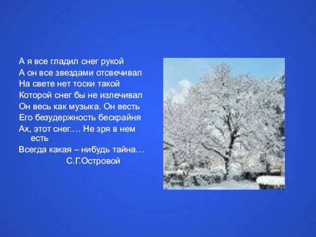 А я все гладил снег рукой А он все звездами отсвечивал На