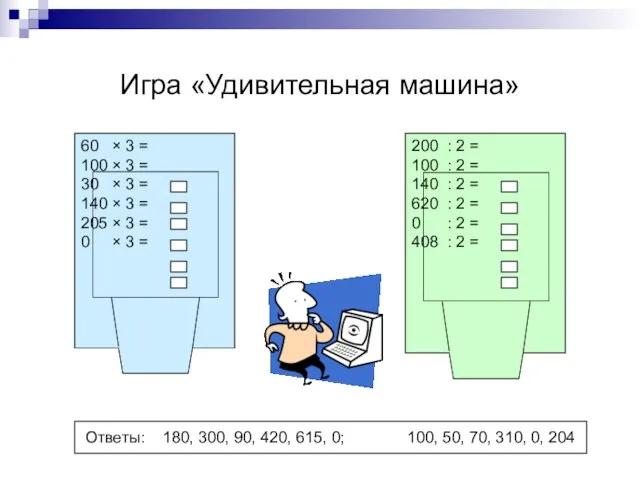 Игра «Удивительная машина» 60 × 3 = 100 × 3 = 30