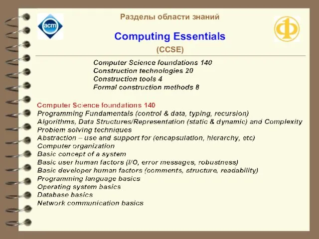 Разделы области знаний Computing Essentials (CCSE)