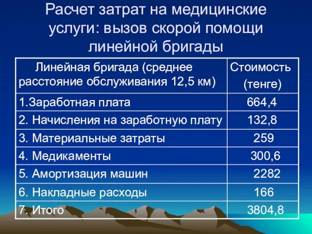 Расчет затрат на медицинские услуги: вызов скорой помощи линейной бригады