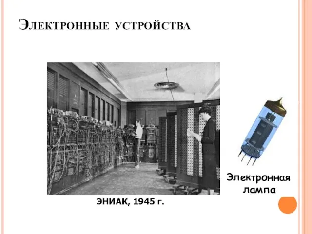 Электронные устройства ЭНИАК, 1945 г. Электронная лампа