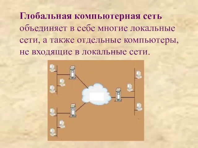 Глобальная компьютерная сеть объединяет в себе многие локальные сети, а также отдельные