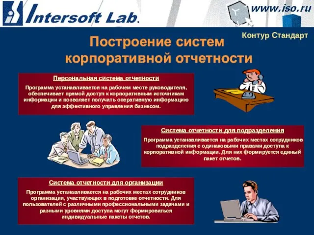 Построение систем корпоративной отчетности Контур Стандарт Система отчетности для организации Программа устанавливается