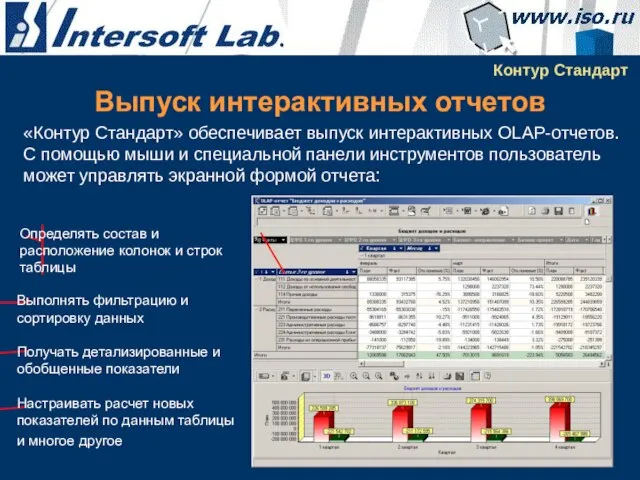 Выпуск интерактивных отчетов Контур Стандарт «Контур Стандарт» обеспечивает выпуск интерактивных OLAP-отчетов. С