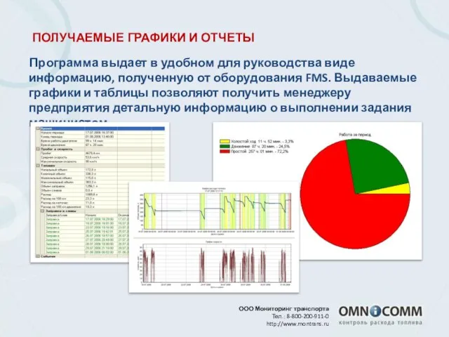 Программа выдает в удобном для руководства виде информацию, полученную от оборудования FMS.