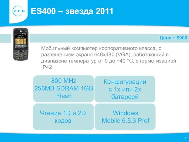 ES400 – звезда 2011 Мобильный компьютер корпоративного класса, с разрешением экрана 640x480