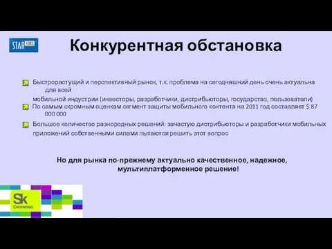 Конкурентная обстановка Быстрорастущий и перспективный рынок, т.к. проблема на сегодняшний день очень