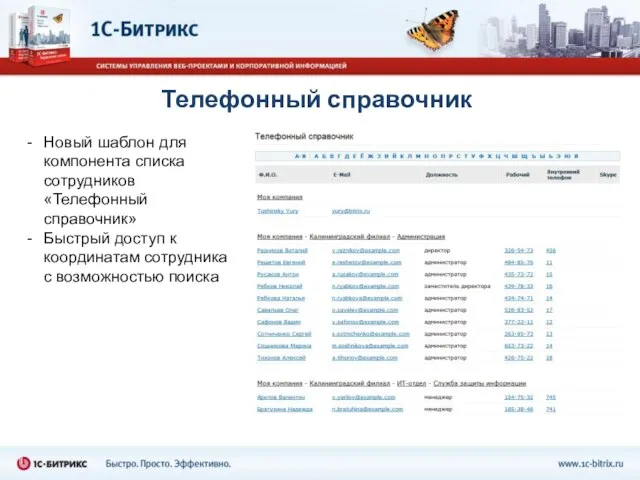 Телефонный справочник Новый шаблон для компонента списка сотрудников «Телефонный справочник» Быстрый доступ