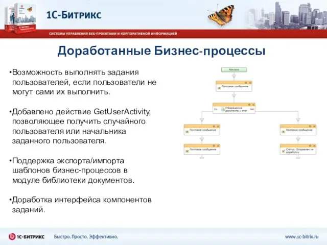 Доработанные Бизнес-процессы Возможность выполнять задания пользователей, если пользователи не могут сами их