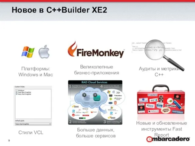 Новое в C++Builder XE2 Платформы: Windows и Mac Великолепные бизнес-приложения Стили VCL
