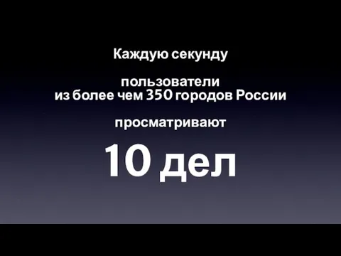 Каждую секунду пользователи из более чем 350 городов России просматривают 10 дел