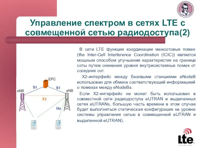Управление спектром в сетях LTE с совмещенной сетью радиодоступа(2) В сети LTE