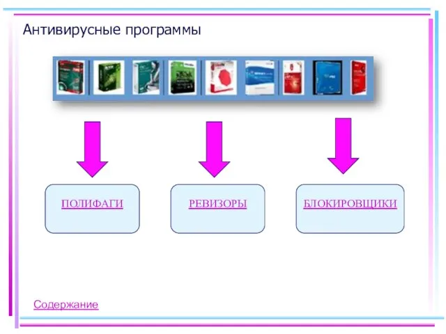 Антивирусные программы Содержание ПОЛИФАГИ РЕВИЗОРЫ БЛОКИРОВЩИКИ