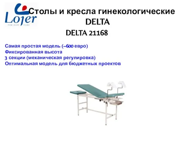 Столы и кресла гинекологические DELTA DELTA 21168 Самая простая модель (~600 евро)