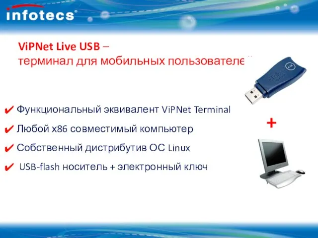 ViPNet Live USB – терминал для мобильных пользователей Функциональный эквивалент ViPNet Terminal