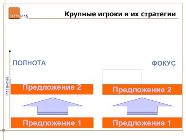 Крупные игроки и их стратегии Предложение 1 Развитие Предложение 1 ПОЛНОТА ФОКУС