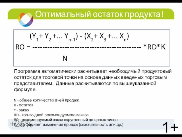 Оптимальный остаток продукта! (Y1+ Y2 +... Yn-1) - (X2+ X3 +... Xn)