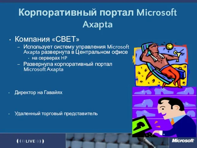 Корпоративный портал Microsoft Axapta Компания «СВЕТ» Использует систему управления Microsoft Axapta развернута