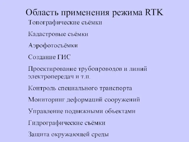 Область применения режима RTK