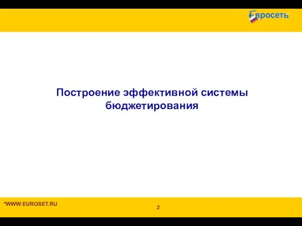 *WWW.EUROSET.RU Построение эффективной системы бюджетирования