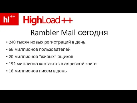 Rambler Mail сегодня 240 тысяч новых регистраций в день 66 миллионов пользователей