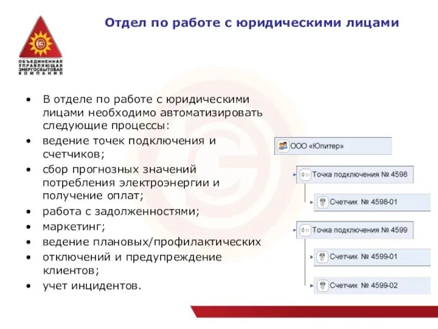 Отдел по работе с юридическими лицами В отделе по работе с юридическими