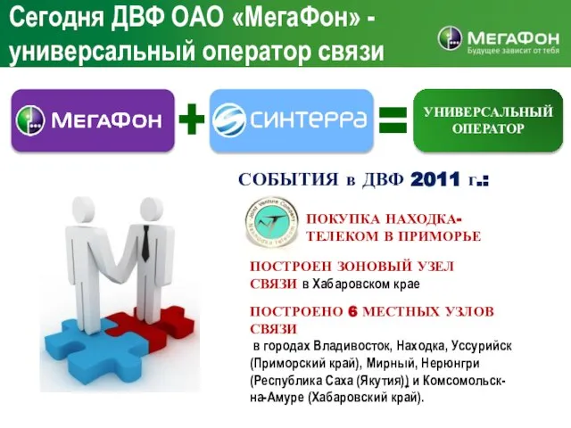 Сегодня ДВФ ОАО «МегаФон» - универсальный оператор связи СОБЫТИЯ в ДВФ 2011