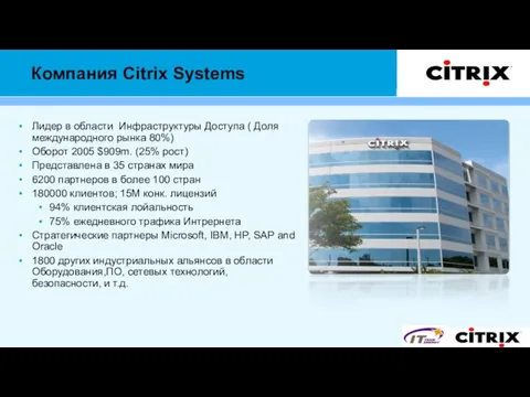 Компания Citrix Systems Лидер в области Инфраструктуры Доступа ( Доля международного рынка