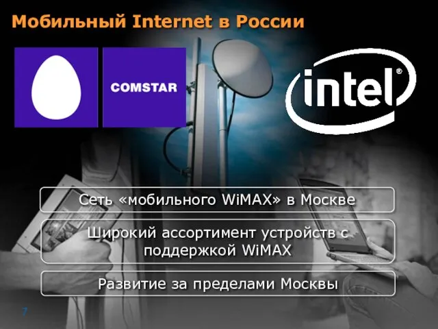 Мобильный Internet в России Сеть «мобильного WiMAX» в Москве Широкий ассортимент устройств