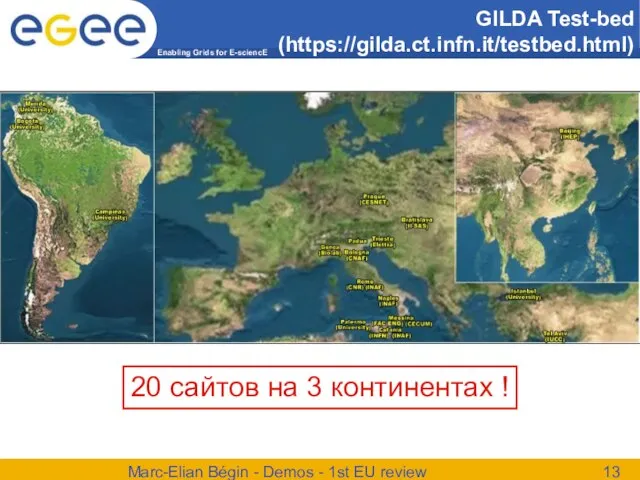 Marc-Elian Bégin - Demos - 1st EU review GILDA Test-bed (https://gilda.ct.infn.it/testbed.html) 20