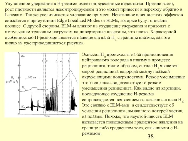 Улучшенное удержание в H-режиме имеет определённые недостатки. Прежде всего, рост плотности является